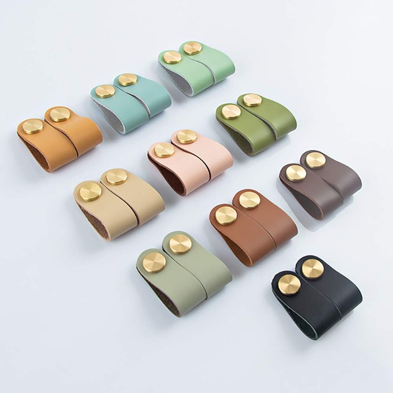 VIDELLY 6 Pieces Leather Pulls for Drawer, Handmade Leather Drawer