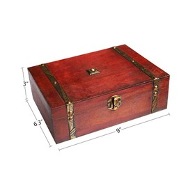 SICOHOME Treasure Chest - 9" x 6.3" x 3" Wooden Pirate Treasure Box with Hinged Lids, Rustic Vintage Decorative Keepsake and Jewelry Box, Trinket Storage Chest Box, Gifts and Home Decoration