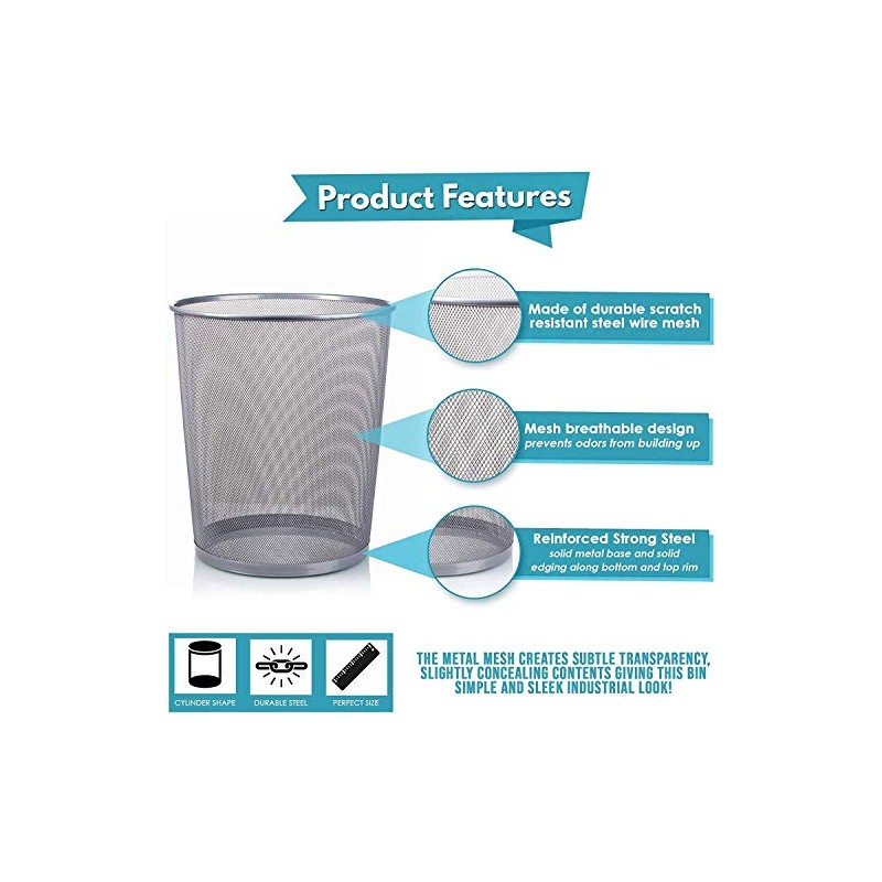 Metal Mesh Bin, Silver Metal Trash Bin, Wastebasket Bin, Waste