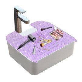 MONVIE Bathroom Sink Topper Foldable Sink Cover : Silicone Beauty Makeup Brush Cleaning Mat Heat-Resistant Tools Organizer Bathroom Cover for Counter Space Storage Saver Must Haves - Purple