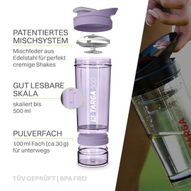 Protein Shaker 500 ml + 100 ml Powder Compartment | Protein Shaker with Powder Compartment | Gym Shaker with Stainless Steel Mixing Spring | Mixer for Protein Shakes | Shaker Gym | Lump-free & Tight | Drinking Bottle 600 ml BPA-Free