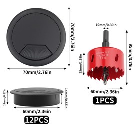 TXXATX Cable Grommet Desk Diameter 60 mm with Hole Saw 60 mm Desk Cable Grommet Black Table Cable Guide Cable Pass for Tables Office Worktops Home Office Pack of 12