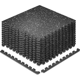 SUPERJARE 0.79'' Extra-Thick Exercise Equipment Mats, 12 Pcs 48 Sq Ft Rubber Top Floor Tiles with High Density EVA Foam, Interlocking Gym Flooring for Home Gym, Workout Mat, Black/Grey