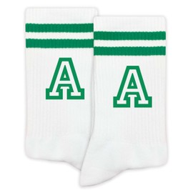 Letter Socks, Classic Striped Socks with the Letter ‘S’ in Green, Gifts for Men&Women, Him&Her, Boys&Girls, Friends, Classmates, Team Members, Graduation, Birthday Gifts, Back-to-school Season. (091)