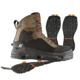 Korkers Buckskin Wading Boot with Kling-On and Studded Kling-On Outsoles, Chocolate Chip/Black, 8