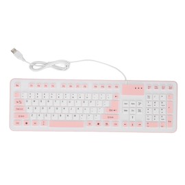Foldable Silicone Keyboard 106 Keys Waterproof Dustproof Foldable USB Wired Silent Silicone Keyboard for PC Laptop Game Pink