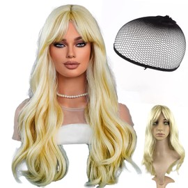 Long Wavy Blonde Wig for Women Girls, Curly Hair Wavy Heat Resistant Wig Cosplay Costume Charming Wig for Daily Carnival Fancy Dress (60 cm)