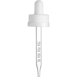 Comfort Axis Calibrated Glass Eye Dropper Caps for 1 oz/ 30 ml Bottle, White, 20-400 Neck Finish (12 Pack)