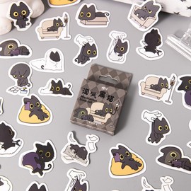 Obujopal 46 Pcs Cute Balck Cat Stickers for Scrapbooking Diary Laptop Junk Journal Notebook Kids Envelope Card Making Diary Planner Craft DIY Craft Decoration, 23 Patterns