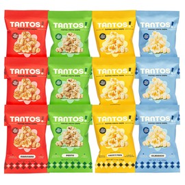 Tantos! Puffed Pasta Chips, Healthy Pasta Snack by Top Chef Joe Sasto, As Seen on Shark Tank, Plant Based, Low Calorie, Crunchy Chips, Variety Pack, Marinara, Pesto, Cacio e Pepe, Classico, Gourmet Bold Flavors, 1oz 12 Pack 3 of Each Flavor, Variety
