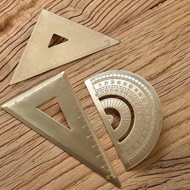 Metal Ruler Set - Students Golden Triangular Plate & Semicircle