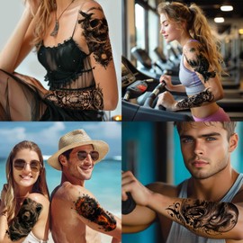 GLARYYEARS 24-Pack Half Sleeve Temporary Tattoos for Adults - Realistic 3D Lion, Eagle, Skull, Jesus & Greek God Designs | Waterproof Forearm Body Stickers for Men & Women (Gothic Style, Long Lasting)