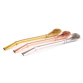 Egurs 3 Piece Stainless Steel Drinking Straw Reusable Straws Cocktail Spoon Set Environmentally Friendly & Safe (Gold + Silver + Rose Gold)