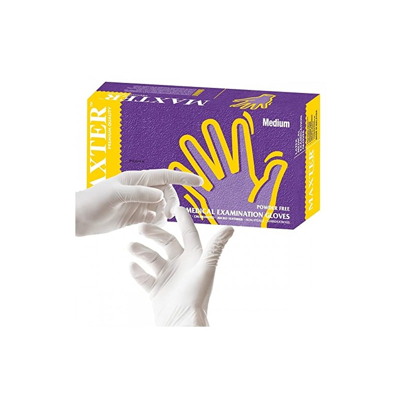 Maxter Powder Free Latex Gloves White 4g Pack of 100