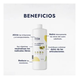 Hidrolato de Arnica Destilado, Tónico Facial 100% Vegetal Libre De Parabenos Cruelty-free Día/ Noche, todo tipo de piel Hebbe Cosmetics & Ludika 1L