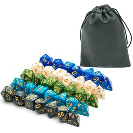 Cusdie 5 Sets/35 Pcs DND Dice Polyhedral Dice Set, Pearl Pattern D&D Dice Set for Dungeons and Dragons, RPG, Table Games