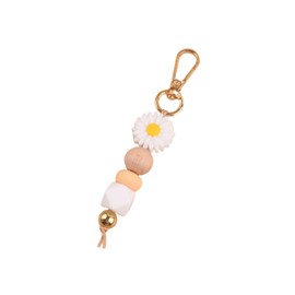 CHUU YUNG Flower Silicone Wooden Beads Keychain Cute Daisy Keyring Bohemia Floral Charms for Purse Backpack-white