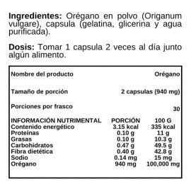 Orégano Polvo - Go3b - 60 Cápsulas - Suplemento Alimenticio Sabor Sin sabor
