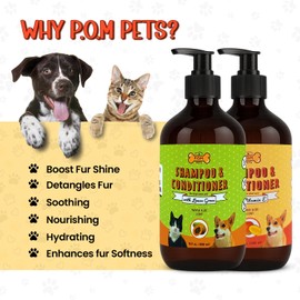 POM Pets 2 Pack 2-in-1 Organic Dog Shampoo & Conditioner – Itchy Skin Relief, Dog Deshedding, Detangles Fur, Cat Shampoo, Paw Cleaner for Dogs, Natural Coat Defense Formula