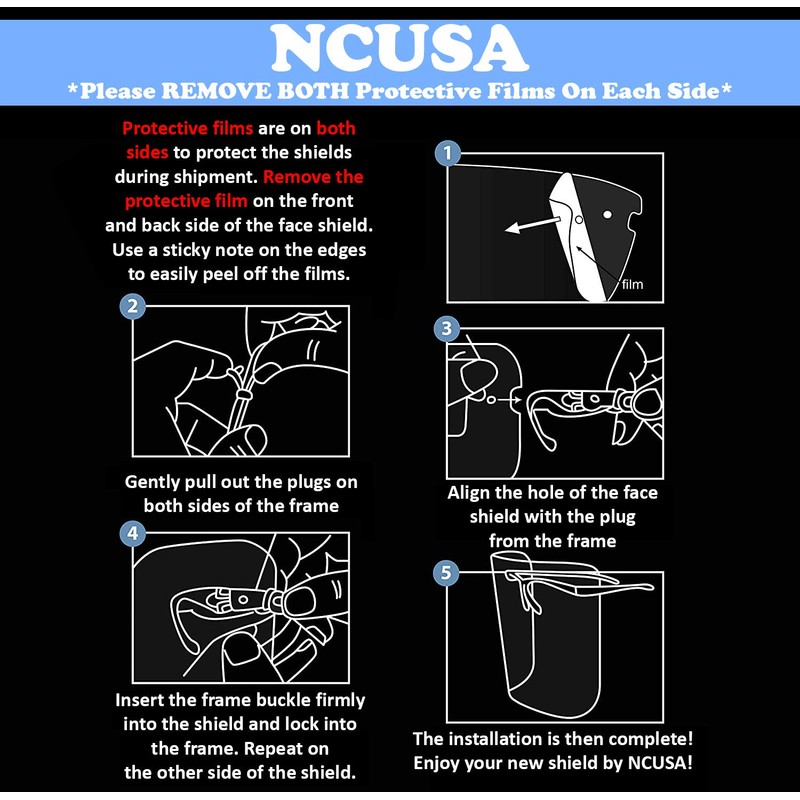 NCUSA Safety Face Shield Glasses Reusable Goggle Shield Wearing Glasses