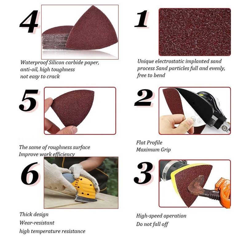 TA-VIGOR 15Pcs 80 Grit Detail Sander Sandpaper Triangular Sanding Hook