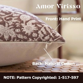Amor Virisso Floral Throw Pillow Covers 18x18 Couch Pillows for Living Room Decorative Accent Pillow Covers Block Print Farmhouse Neutral Pillow Covers Sofa Pillows 1PC, Brown
