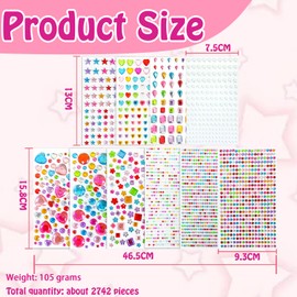 2742Stück Glitzersteine Selbstklebend,selbstklebende Strassaufkleber für Bastelarbeiten,Deko Diamanten Hochzeit Streudeko,für DIY Gesichts Make Up, Nail Deko, Kinder Handwerke