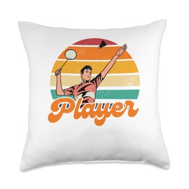 Retro Graphic Badminton Player Shuttlecock Player Sports Throw Pillow