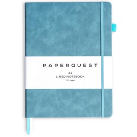 PAPERQUEST A4 Hardback Notebook, Vegan Leather Journal Lined, 310 Pages, 100GSM Thick Paper, Lay flat Notebook for Women, Men, Writing, Office, Work, Study, College Ruled Notebook with Pocket,