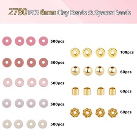 XoeLLe Beads for Bracelets, 2780 Pieces Beads Threading Clay Beads Set Letter Beads Clay Beads Make Beads Colourful DIY Beads Gifts Christmas Birthday Necklaces (Pink)