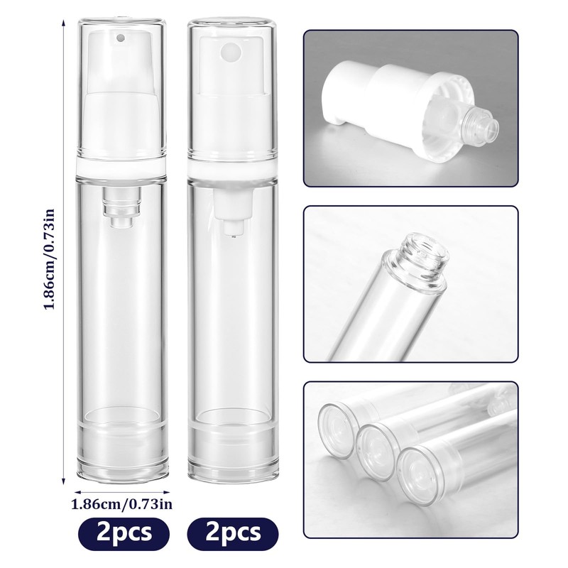 4 Pcs Empty Airless Pump Bottles, Refillable Clear Travel Pump