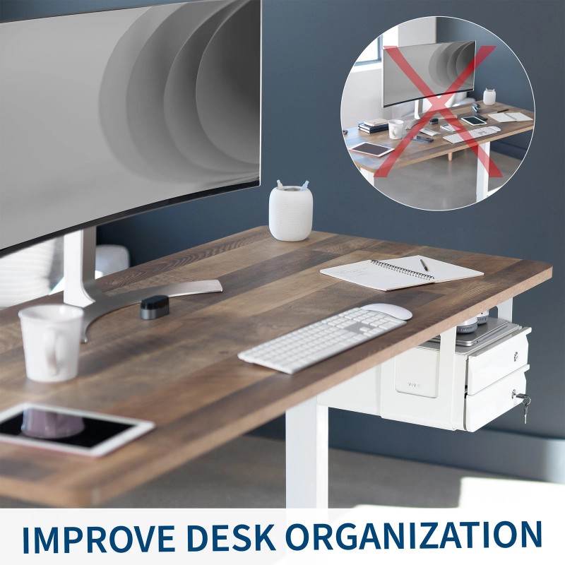 VIVO White Under Desk Lockable Pull Out Storage Drawers, Workspace