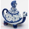 Handmade Porcelain Gzhel teapot Tortoise turtle with Lion cub as