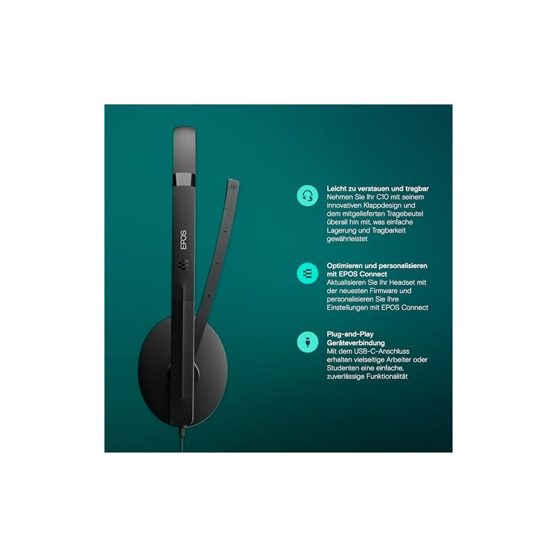 EPOS C10 USB Headset with Microphone, Wired Headphones with Simple
