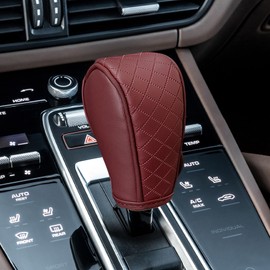 HQRNYP Leather Car Gear Shift Knob Cover, Gear Shifter Cover, Upgraded Anti-Slip Design Stick Shift Knob Covers, Soft Breathable Universal Automotive Shift Knobs Decoration for Most Cars (Wine Red)