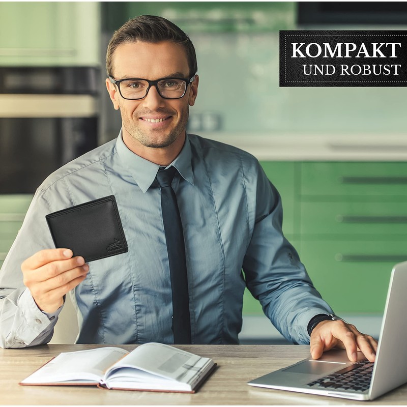 Schlanke Echtleder-Geldbörse besonders bequem einfach und extra stabil #Easycomfort, Schwarz,