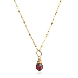 Petite Genuine Garnet Gemstone Pendant Necklace January Birthstone 14k Gold Filled 18 inch