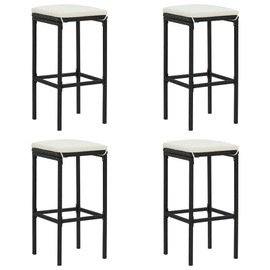 vidaXL Bar Stools with Cushions 4 pcs - Modern Style, Black Poly Rattan & Steel Frame, Weather Resistant, Comfortable Seat with Footrest, Easy Maintenance, Suitable for Indoor and Outdoor Use