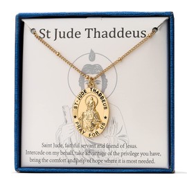 Ascona St Saint Jude Thaddeus Medal Necklace for Women, St. Jude Pendant Chain San Judas Necklace Catholic Religious Jewelry (Gold)