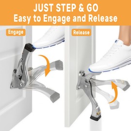 GoldPig Door Stoppers, 4 Packs Kickdown Door Stop with One-Touch semi-Automatic Satin Nickel Door Stopper Adjustable Height and Rubber Tip 4 Inches, Heavy Duty Door Stops, Door Holder(Nickel)