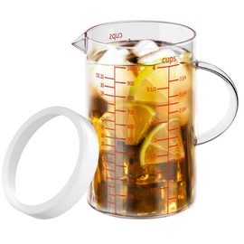 77L Glass Measuring Cup, 4-Cup/1000 ML Liquid Measuring Cups, Measuring Cup With Handle and V-Shaped Spout, Glass Beaker with Three Scales (OZ, Cup, ML), Dishwasher/Freezer/Microwave Safe