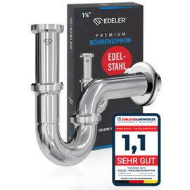 EDELER® Universal Siphon for Washbasin, Stainless Steel, Height Adjustable, Sink Drain Fitting 1 1/4 Inch Chrome, Free Rubber Sleeve
