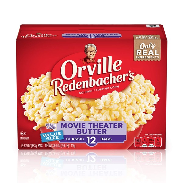 Orville Redenbacher's Movie Theater Butter Microwave Popcorn, 3.29 Ounce Classic Bag, 12-Count