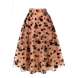 AXOE Women's Vintage 3-Layer Tulle Skirt A-Line Elastic Waist Midi Length Festive Everyday, F03, XXL