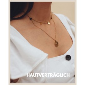 GD GOOD.designs EST. 2015 ® Women's Multilayer World Map Necklace with 5 Coin Chain (Adjustable) Double Row Necklace with Round Plate and Globe Pendant, Gold Plated, rosé