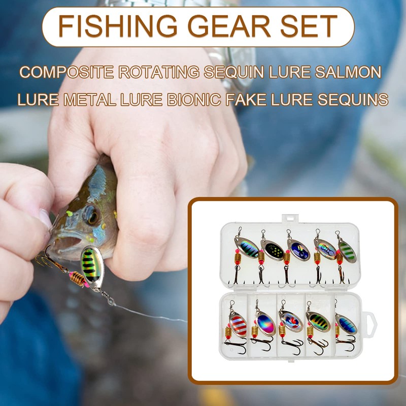 Spinner Lures- 10 Pack Metal Spinner Bait Set Rotating Sequins