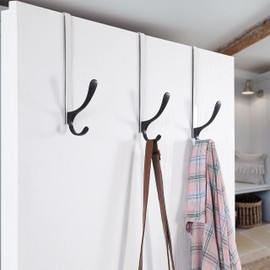 SKOLOO Door Hooks for Hanging, Pack of 5, Metal Door Coat Rack, Door Hook, Interior Coat Hook, Door for Towel Rack, Coats, Black on White