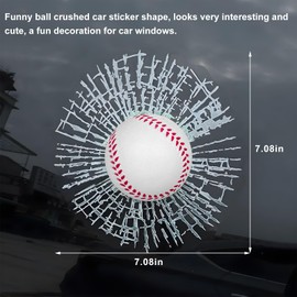 Yourkar 3D Prank Tricky Broken Glass Sticker, Funny 3D Stereo Baseball Tennis Soccer Balls Hits Car Body Window Decal, Tricky Simulation Ball Tennis Broken Glass Windshield Decor (White Baseball)
