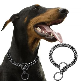 Black Chain Dog Collar,Dog P Chains,10mm Wide Solid Cuban Link Chains Stainless Steel Metal Links Walking Slip Training Collar for Dogs（14inch，Black）