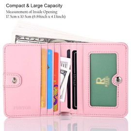 FUNTOR Leather Wallet for women, Ladies Small Compact Bifold Pocket RFID Blocking Wallet for Women, Pink